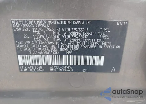 2011 Toyota Rav4 z USA, uszkodzony, nr VIN 2T3BF4DV3BW114383